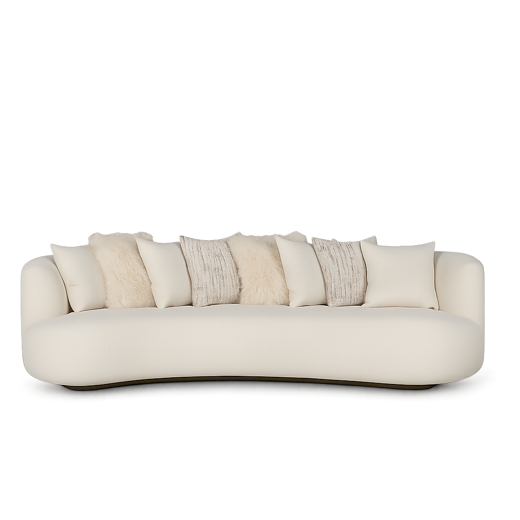 Australian-made curved sofa illustrating frame, foam and upholstery construction