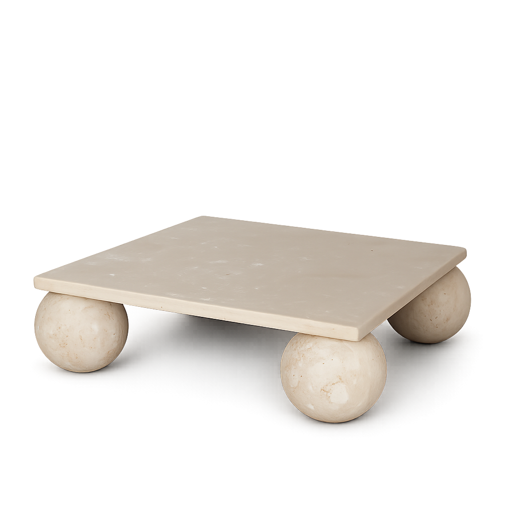 Travertine coffee table showing natural stone colour, texture and edge profile