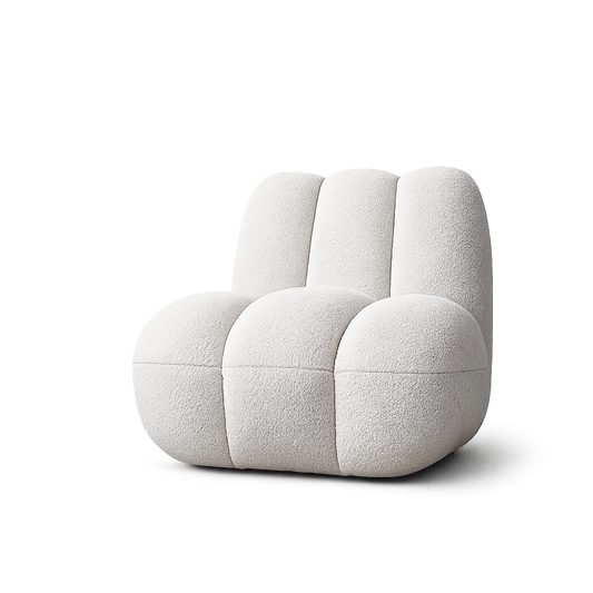 Bouclé lounge chair illustrating texture and upholstery specification