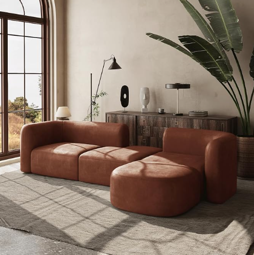 DORSA Mollis modular sofa in tangerine velvet alternate layout