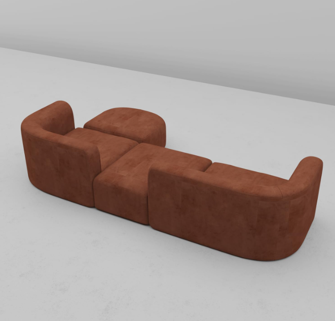 DORSA Mollis tangerine velvet upholstery and rounded modular seat detail