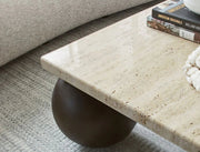Pallo Travertine Coffee Table - DorsaPallo Travertine Coffee TableWood Base Finished Travertine