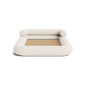 VELAR Sculptural Bed Frame in off white, front view with sculptural rounded upholstered frame and timber slats